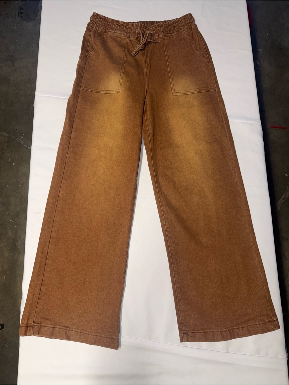 Wide Leg Drawstring Jeans - Brown
